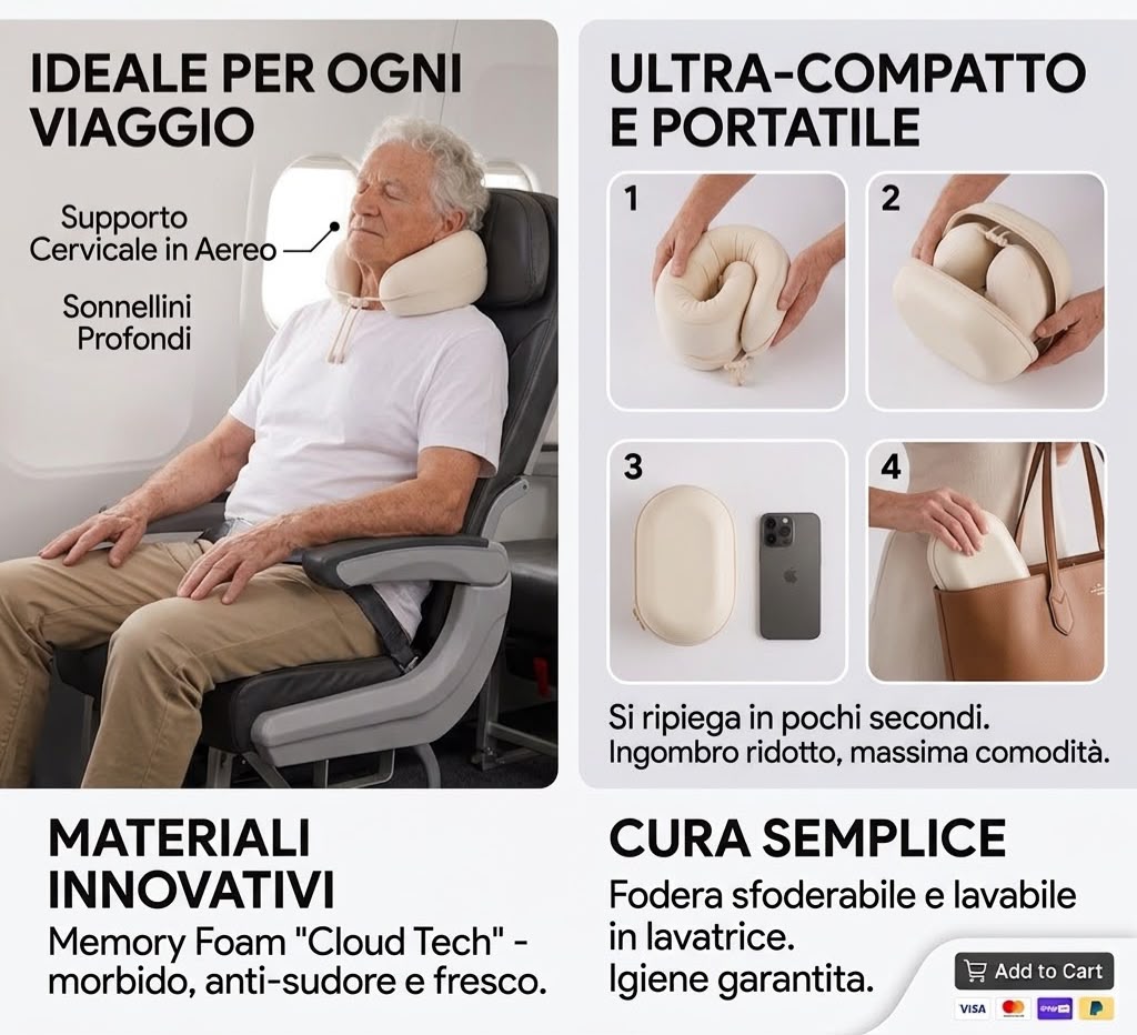 Cuscino Cervicale da Viaggio Ergonomico in Memory 100%